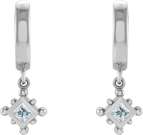 Platinum Square Natural Diamond Beaded Bezel-Set Hoop Earrings - view 2