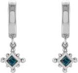 14K Gold Square Lab-Grown Alexandrite Beaded Bezel-Set Hoop Earrings - White Gold - view 2