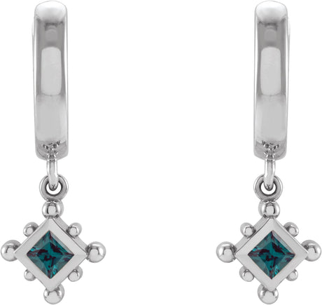 Platinum Square Lab-Grown Alexandrite Beaded Bezel-Set Hoop Earrings - view 2