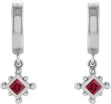 14K Gold Square Natural Ruby Beaded Bezel-Set Hoop Earrings - White Gold - view 2