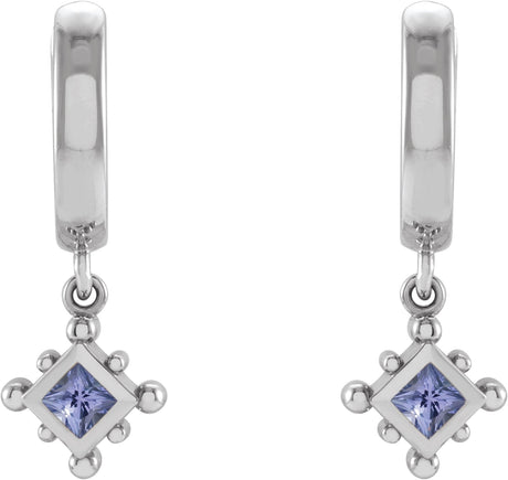 Platinum Square Natural Tanzanite Beaded Bezel-Set Hoop Earrings - view 2