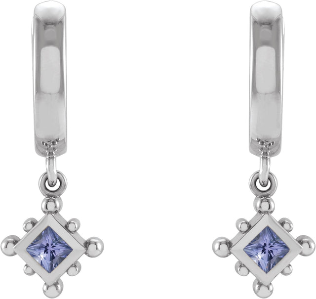 Platinum Square Natural Tanzanite Beaded Bezel-Set Hoop Earrings - view 2