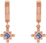 14K Gold Square Natural Tanzanite Beaded Bezel-Set Hoop Earrings - Rose Gold - view 2