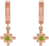 14K Gold Square Natural Peridot Beaded Bezel-Set Hoop Earrings - Rose Gold - view 2