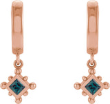 14K Gold Square Lab-Grown Alexandrite Beaded Bezel-Set Hoop Earrings - Rose Gold - view 2