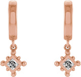 14K Gold Square Natural White Sapphire Beaded Bezel-Set Hoop Earrings - Rose Gold - view 2
