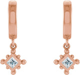 14K Gold Square Natural Diamond Beaded Bezel-Set Hoop Earrings - Rose Gold - view 2
