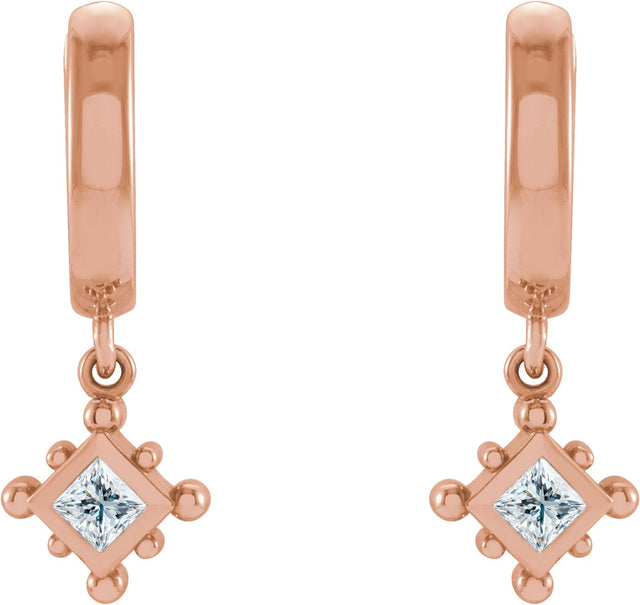 14K Gold Square Natural Diamond Beaded Bezel-Set Hoop Earrings - Rose Gold - view 2