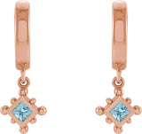14K Gold Square Natural Aquamarine Beaded Bezel-Set Hoop Earrings - Rose Gold - view 2
