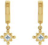 14K Gold Square Natural Diamond Beaded Bezel-Set Hoop Earrings - Yellow Gold - view 2