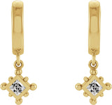 14K Gold Square Natural White Sapphire Beaded Bezel-Set Hoop Earrings - Yellow Gold - view 2
