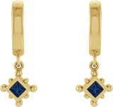 14K Gold Square Natural Blue Sapphire Beaded Bezel-Set Hoop Earrings - Yellow Gold - view 2