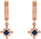 14K Gold Square Lab-Grown Blue Sapphire Beaded Bezel-Set Hoop Earrings - Rose Gold - view 2