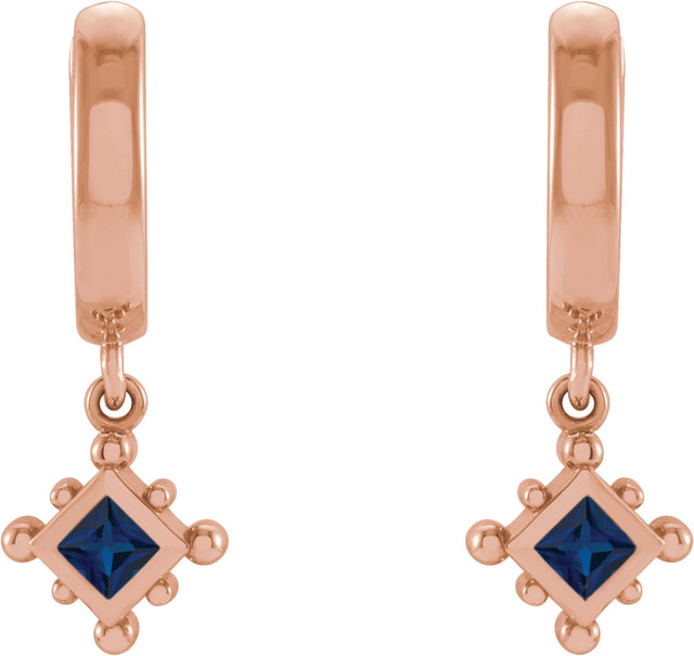 14K Gold Square Lab-Grown Blue Sapphire Beaded Bezel-Set Hoop Earrings - Rose Gold - view 2