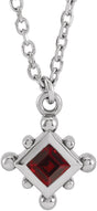 14K Gold Square Natural Mozambique Garnet Bezel-Set Beaded Necklace - White Gold
