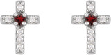 Platinum Round Natural Mozambique Garnet Accented Cross Earrings – 1.5-2mm Stones - view 2