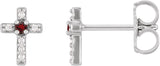 Platinum Round Natural Mozambique Garnet Accented Cross Earrings – 1.5-2mm Stones