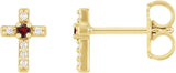 14K Gold Round Natural Mozambique Garnet Accented Cross Earrings – 1.5-2mm Stones - Yellow Gold
