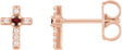 14K Gold Round Natural Mozambique Garnet Accented Cross Earrings – 1.5-2mm Stones - Rose Gold