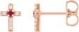 14K Gold Round Natural Ruby Accented Cross Earrings – 1.5-2mm Stones - Rose Gold
