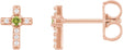14K Gold Round Natural Peridot Accented Cross Earrings – 1.5-2mm Stones - Rose Gold