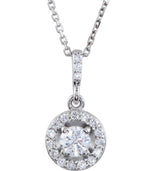 14K Gold Round Lab-Grown Diamond Halo-Style Necklace or Pendant - White Gold