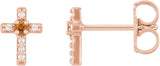 14K Gold Round Natural Citrine Accented Cross Earrings – 1.5-2mm Stones - Rose Gold
