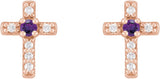 14K Gold Round Natural Amethyst Accented Cross Earrings – 1.5-2mm Stones - Rose Gold - view 2