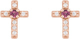 14K Gold Round Natural Pink Tourmaline Accented Cross Earrings – 1.5-2mm Stones - Rose Gold - view 2