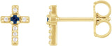 14K Gold Round Natural Blue Sapphire Accented Cross Earrings – 1.5-2mm Stones - Yellow Gold