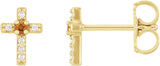 14K Gold Round Natural Citrine Accented Cross Earrings – 1.5-2mm Stones - Yellow Gold