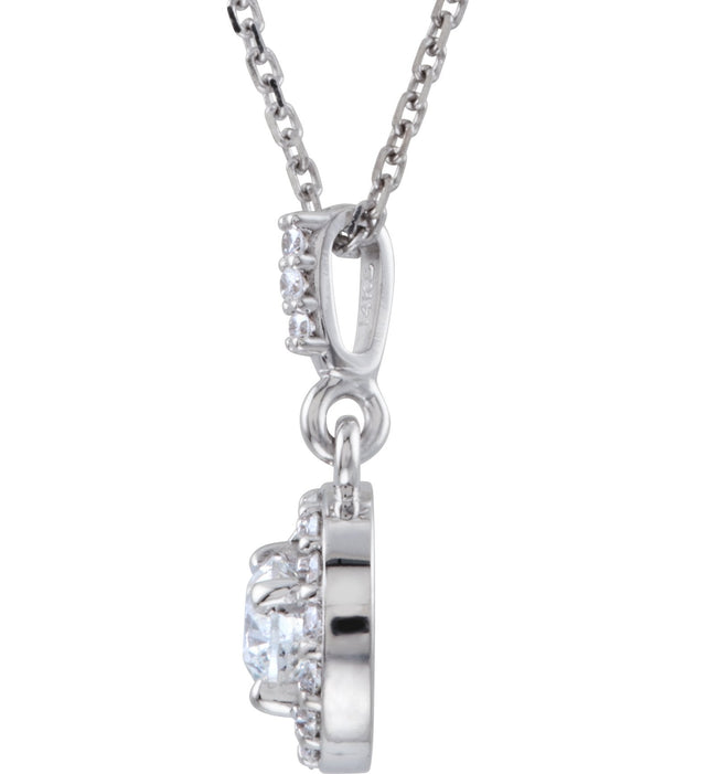 14K Gold Round Lab-Grown Diamond Halo-Style Necklace or Pendant - White Gold - view 2
