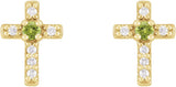 14K Gold Round Natural Peridot Accented Cross Earrings – 1.5-2mm Stones - Yellow Gold - view 2