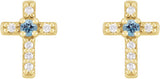 14K Gold Round Natural Aquamarine Accented Cross Earrings – 1.5-2mm Stones - Yellow Gold - view 2