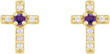 14K Gold Round Natural Amethyst Accented Cross Earrings – 1.5-2mm Stones - Yellow Gold - view 2