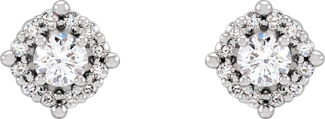 14K Gold Round Natural Diamond Halo-Style Earrings – 2.5-4.5mm Stones - Rose Gold - view 3