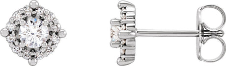 14K Gold Round Natural Diamond Halo-Style Earrings – 2.5-4.5mm Stones - White Gold