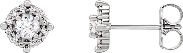 14K Gold Round Natural Diamond Halo-Style Earrings – 2.5-4.5mm Stones - White Gold