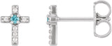 14K Gold Round Natural Blue Zircon Accented Cross Earrings – 1.5-2mm Stones - White Gold