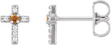 Platinum Round Natural Citrine Accented Cross Earrings – 1.5-2mm Stones