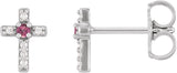 Platinum Round Natural Pink Tourmaline Accented Cross Earrings – 1.5-2mm Stones