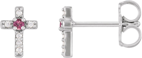 Platinum Round Natural Pink Tourmaline Accented Cross Earrings – 1.5-2mm Stones