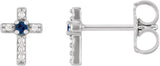 14K Gold Round Natural Blue Sapphire Accented Cross Earrings – 1.5-2mm Stones - White Gold