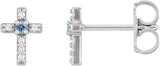 14K Gold Round Natural Aquamarine Accented Cross Earrings – 1.5-2mm Stones - White Gold