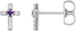 Platinum Round Natural Amethyst Accented Cross Earrings – 1.5-2mm Stones