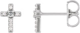 14K Gold Round Natural White Sapphire Accented Cross Earrings - White Gold