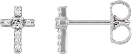 14K Gold Round Natural White Sapphire Accented Cross Earrings - White Gold