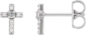 Platinum Round Natural White Sapphire Accented Cross Earrings