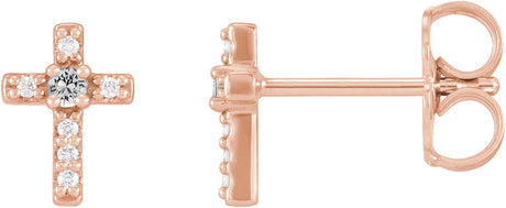 14K Gold Round Natural White Sapphire Accented Cross Earrings - Rose Gold