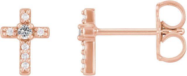 14K Gold Round Natural White Sapphire Accented Cross Earrings - Rose Gold